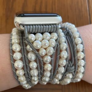 Freshwater Pearls On Gray Apple Watch Strap Victoria Emerson